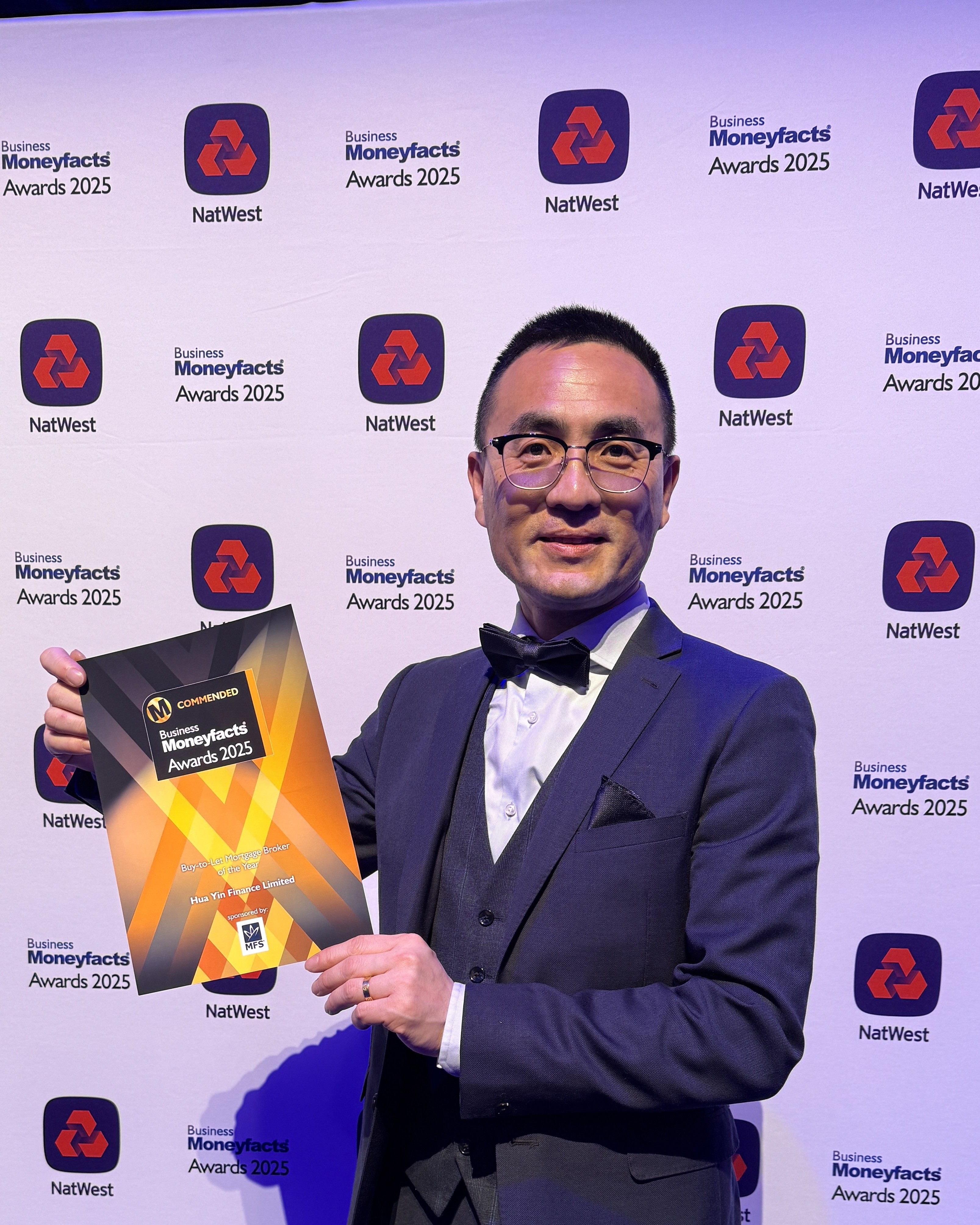 Hua Yin Finance receiving Commended recognition at the Business Moneyfacts Awards 2025